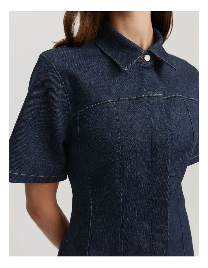 Panelled Dress in Raw Denim