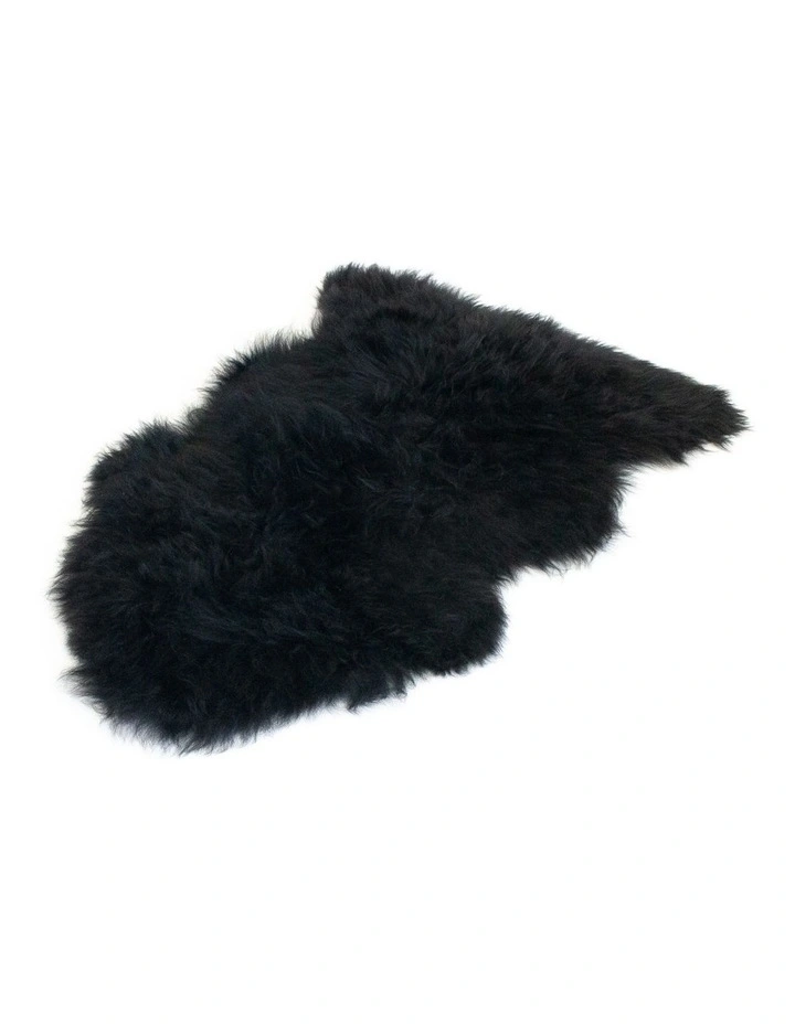 Long Wool Sheepskin Throw Rug in Black