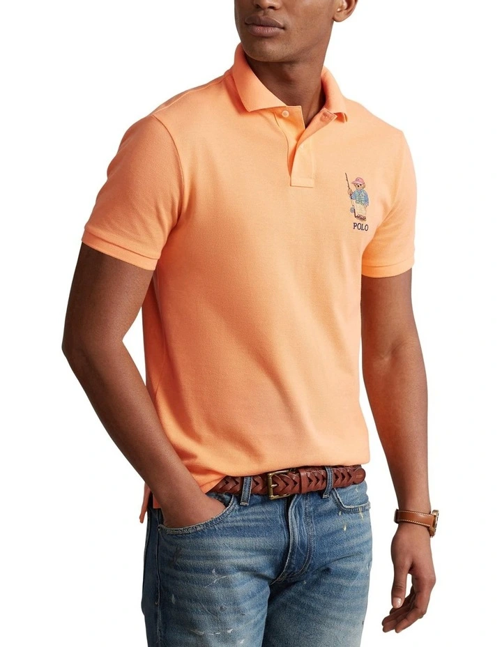 Custom Slim Fit Bear Polo Shirt in Orange
