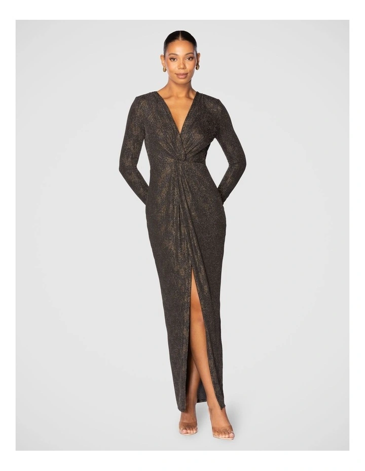 Marnie V-Neck Knot Gown in Black