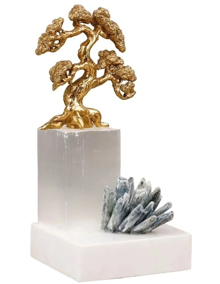 Exclusive Design Medium Luxury Bonsai Natural Crystal Table Art in Gold