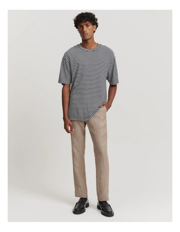 Relaxed Fit Stripe Textured T-shirt in Navy Multi