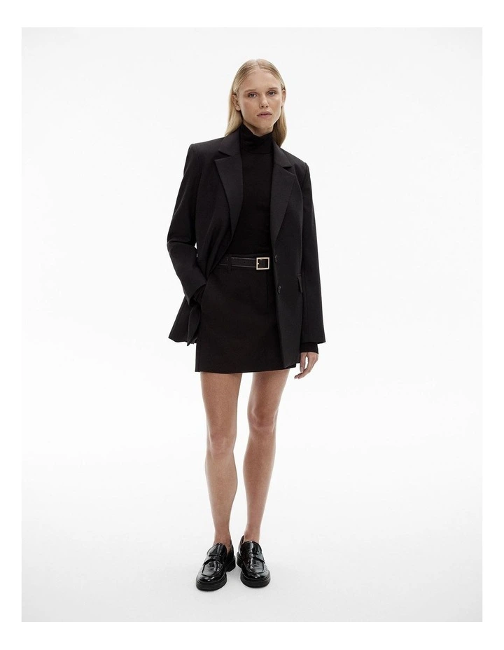 Wool Blend Single-breasted Boxy Blazer in Black