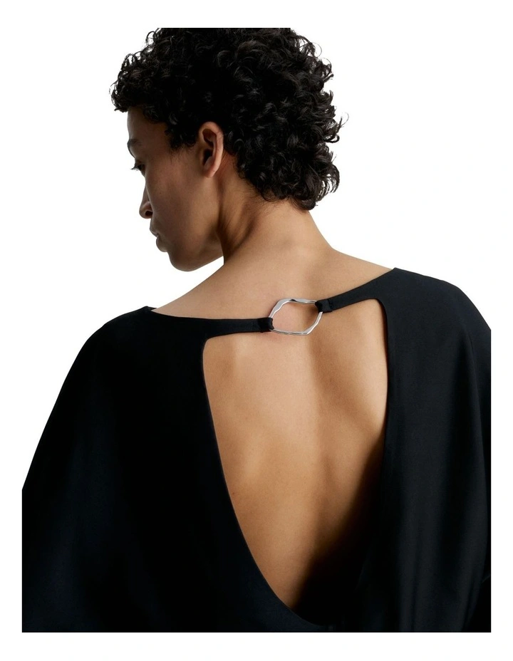 Shine Viscose Dolman Shift Dress in Black