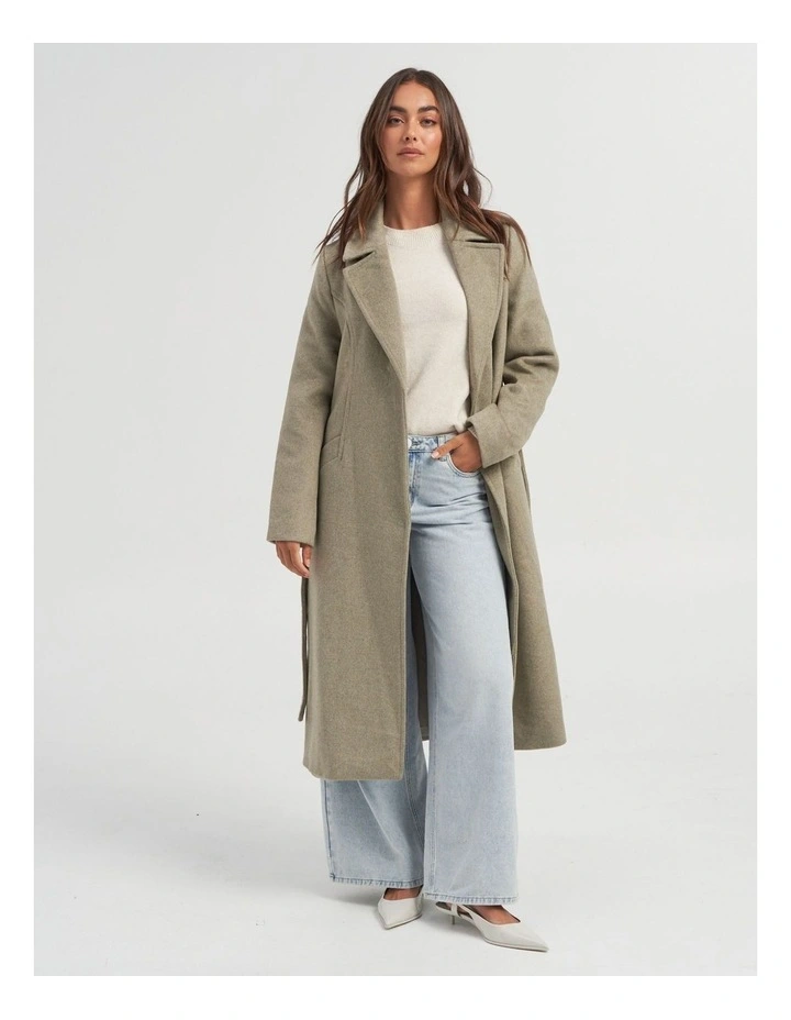 Hazel Ally Long Wool Coat in Laurel Oak