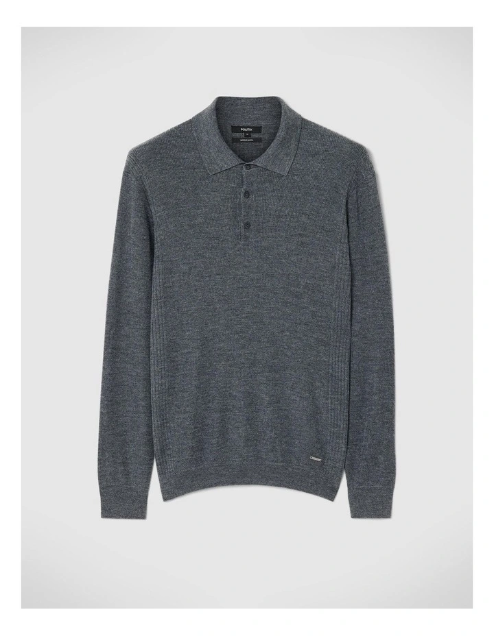 Long Sleeve Knitted Polo in Charcoal