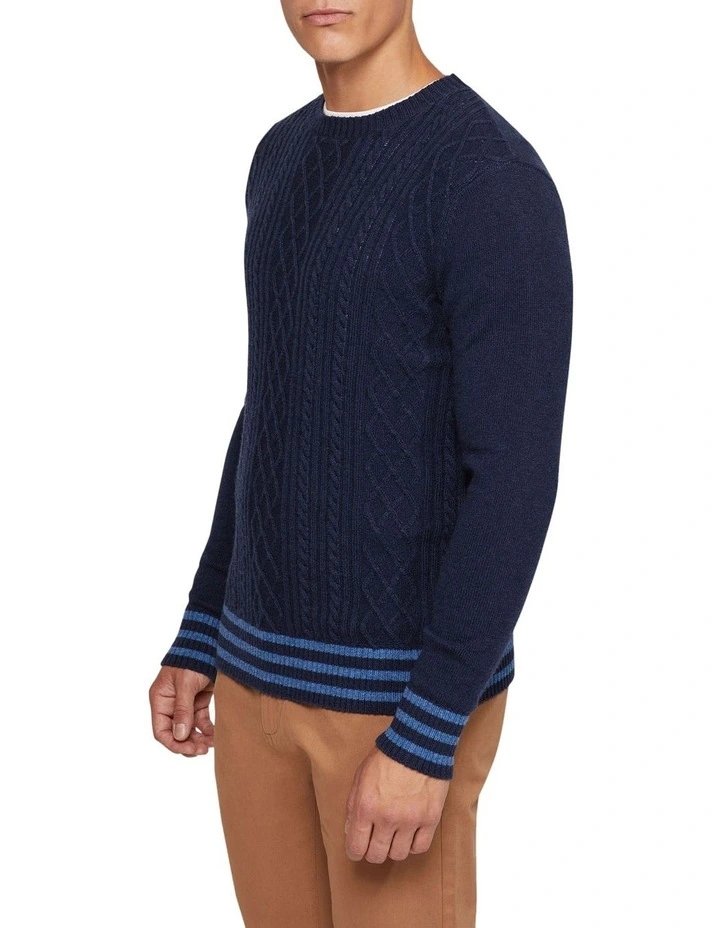 Matteo Cable Knit Pullover in Navy