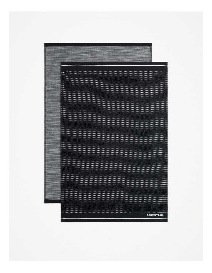Issi Australian Cotton Tea Towel Pack Of 2 in Black