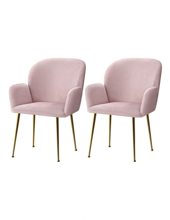 Dining Chairs Velvet Armchair Set of 2 in Pink