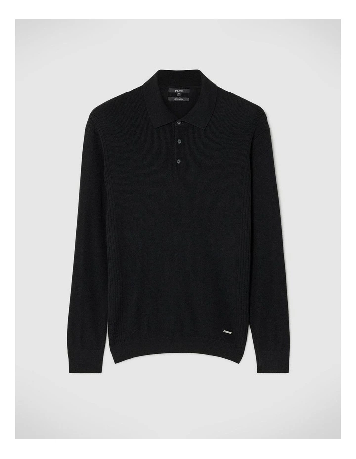 Long Sleeve Knitted Polo in Black