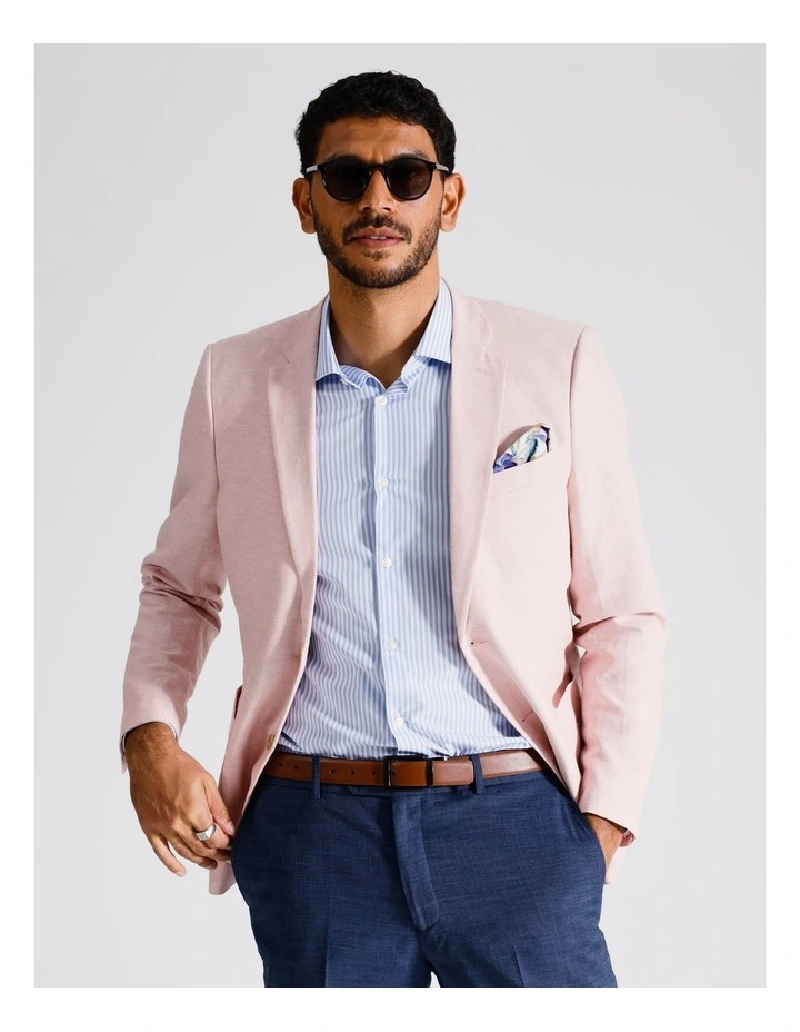 Slim Casual Jacket Slub Linen Cotton In Pink