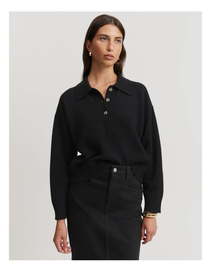 Organically Grown Cotton Blend Crop Crew Neck Knit in Black