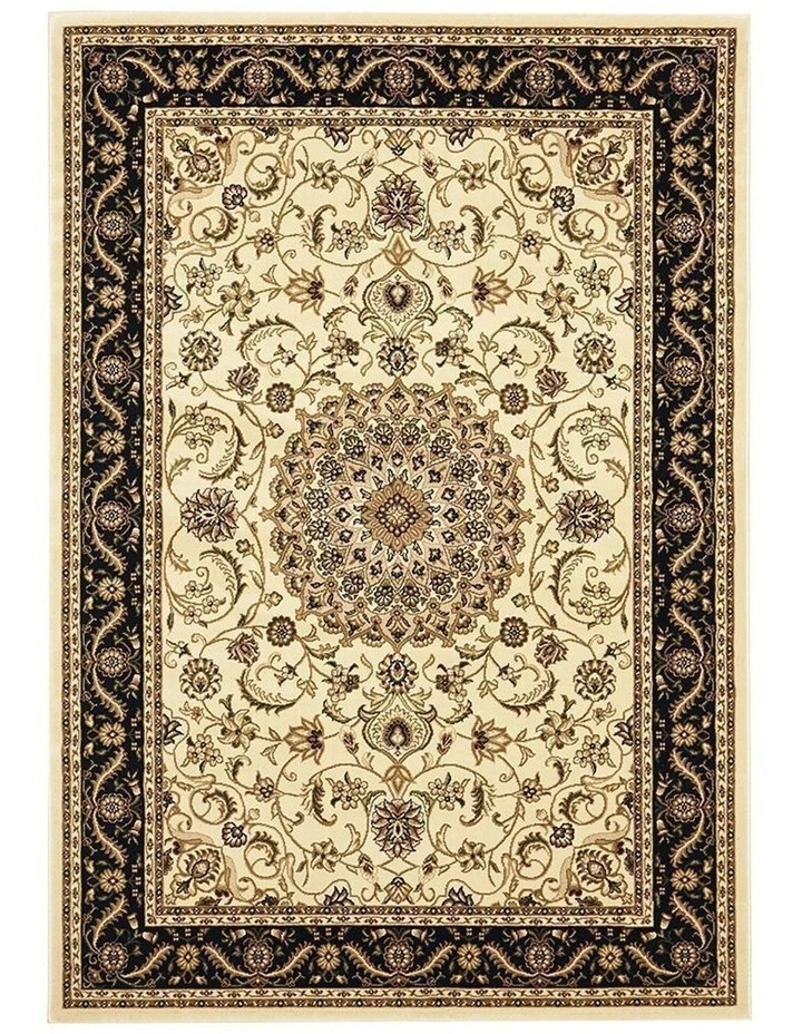 Sydney Collection Medallion Rug Ivory with Black Border
