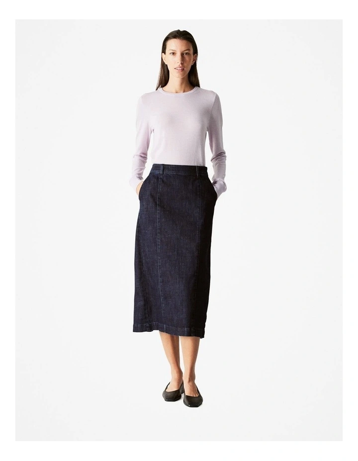 Denim Pintuck Skirt in Dark Indigo