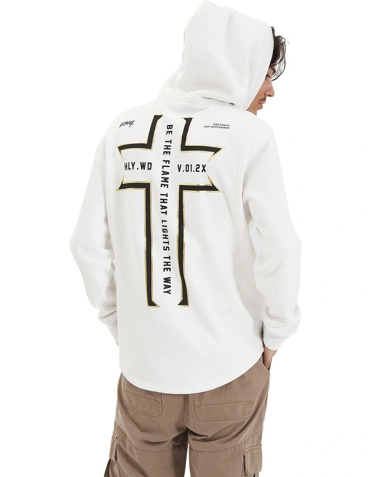 Southfall Heavy Hooded Dual Curved Sweater in White
