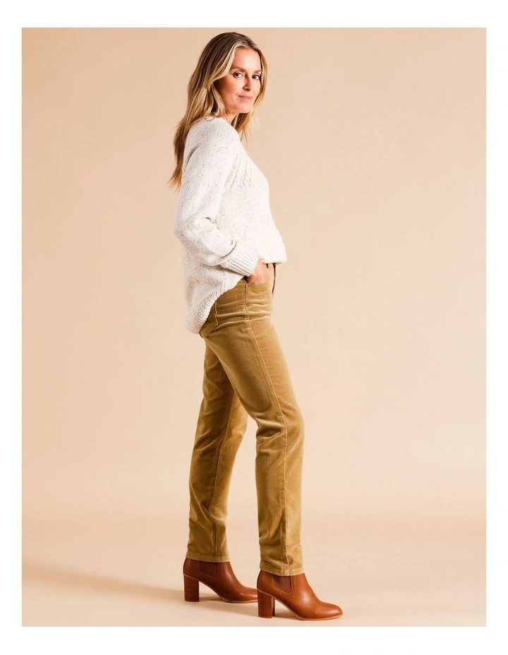 Recycled Cotton Blend 5 Pocket Stretch Cord Pant in Camel