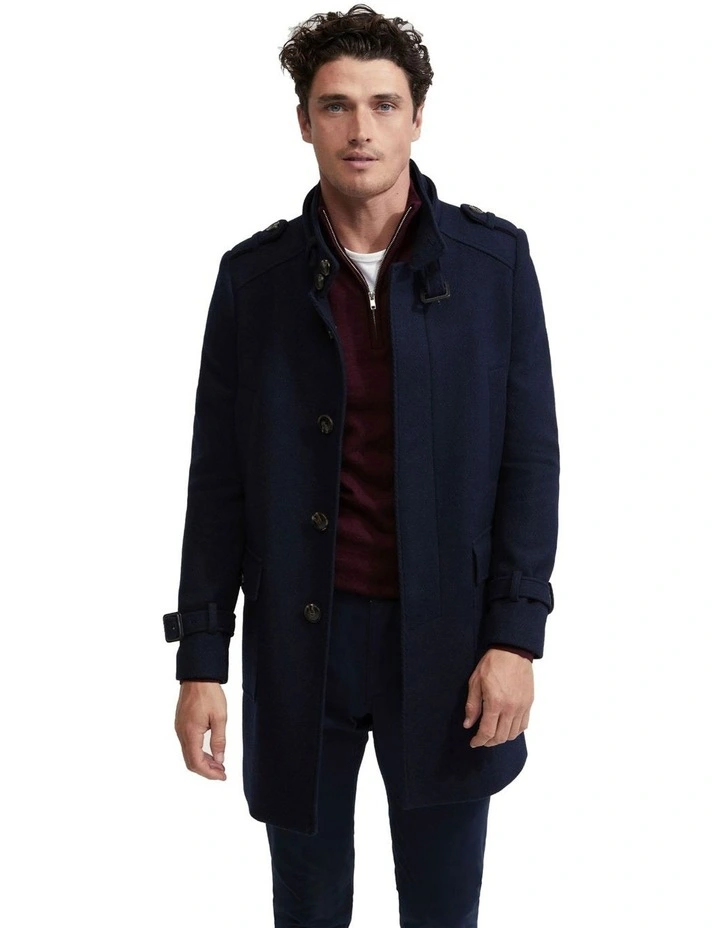 Roger Wool Rich Overcoat in Navy