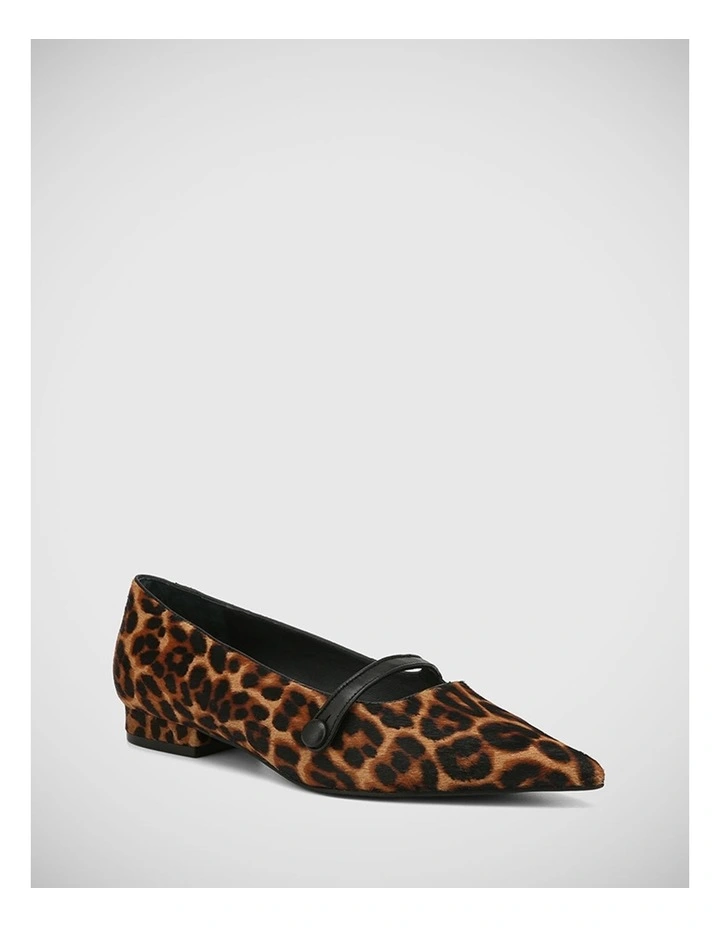 Milly Leather Flat in Cognac Leopard Print