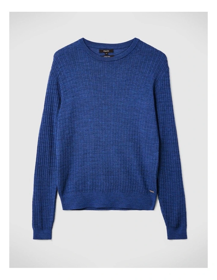 Merino Wool Long Sleeve Crew Knit in Denim