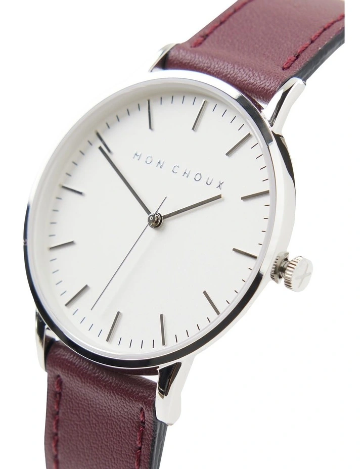 Classic Burgundy Grape Vegan Leather Watch 38mm in Silver