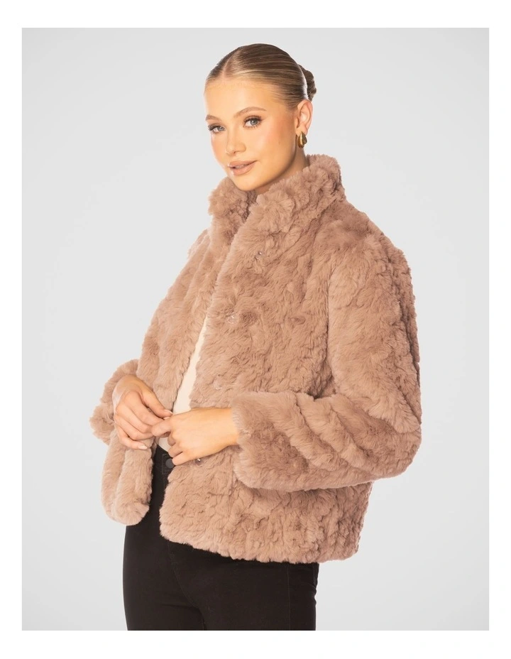 Evianna Faux Fur Jacket in Light Brown