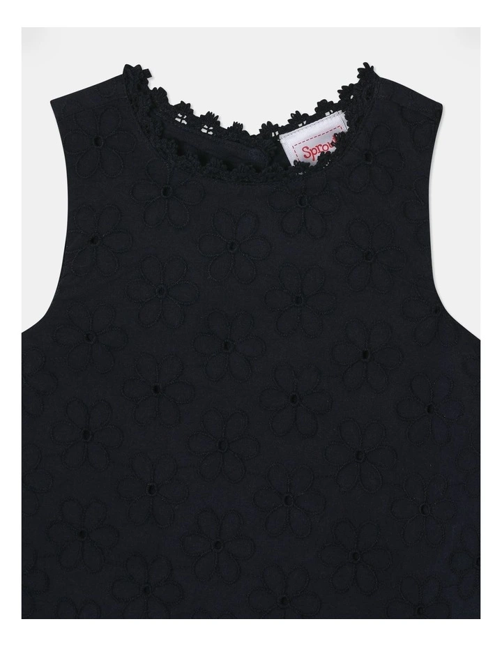 Short Sleeve Broderie Dress With Bloomer in Navy