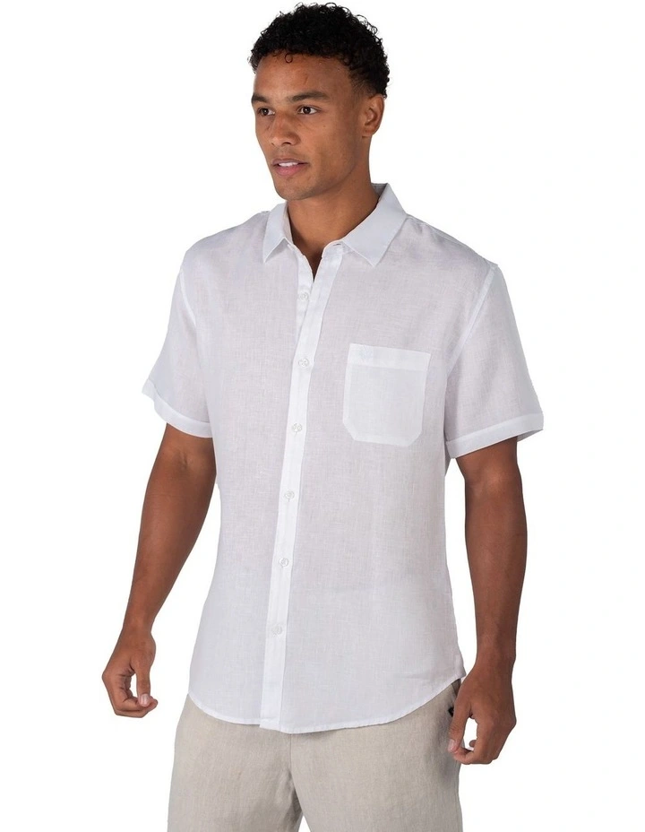Short Sleeve Linen Shirt in White