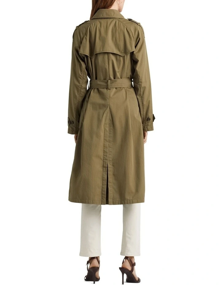 Double-Breasted Twill Trench Coat in Green