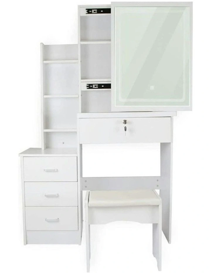 Corner Dressing Table with LED Mirror in White