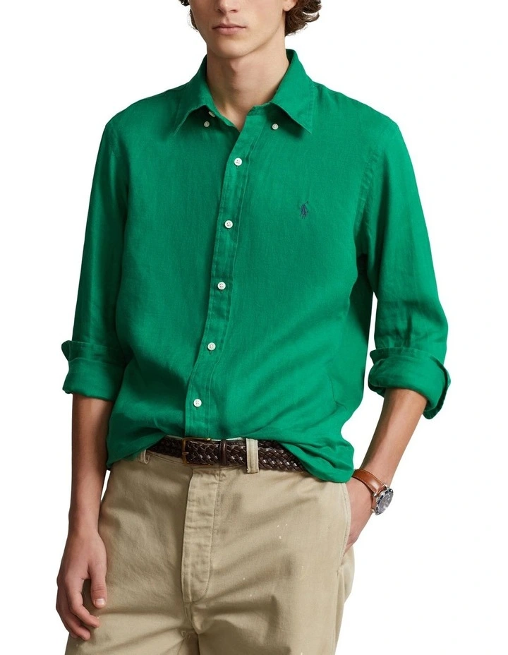 Classic Fit Linen Shirt in Green