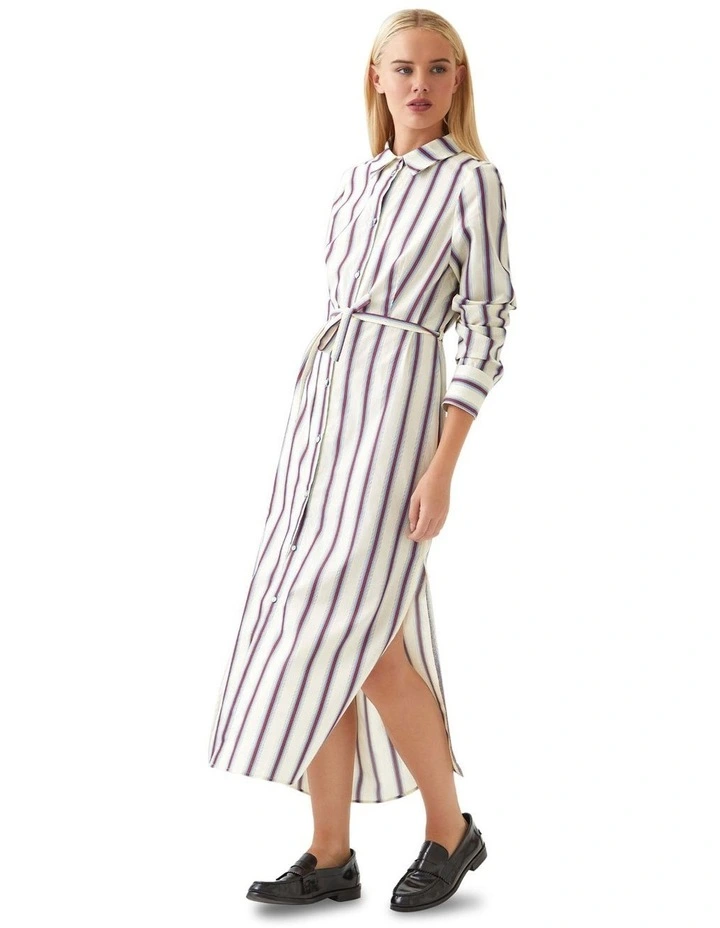 Dianne Cotton Striped Shirt Dress in Red/Blue Stripe