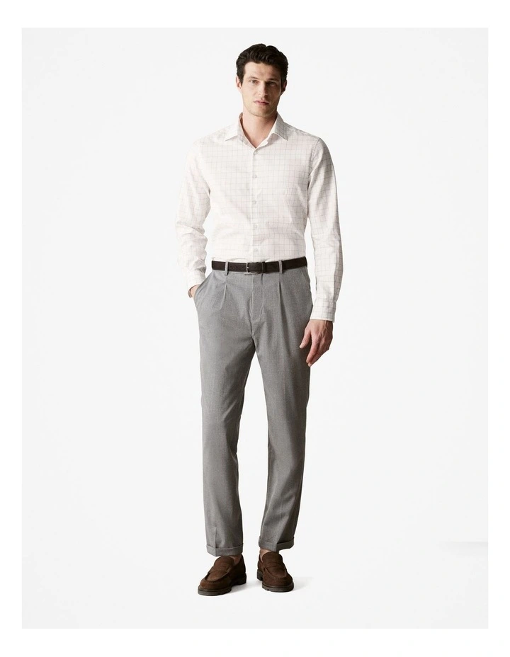 Cotton Twill Window Pane Check Shirt in White