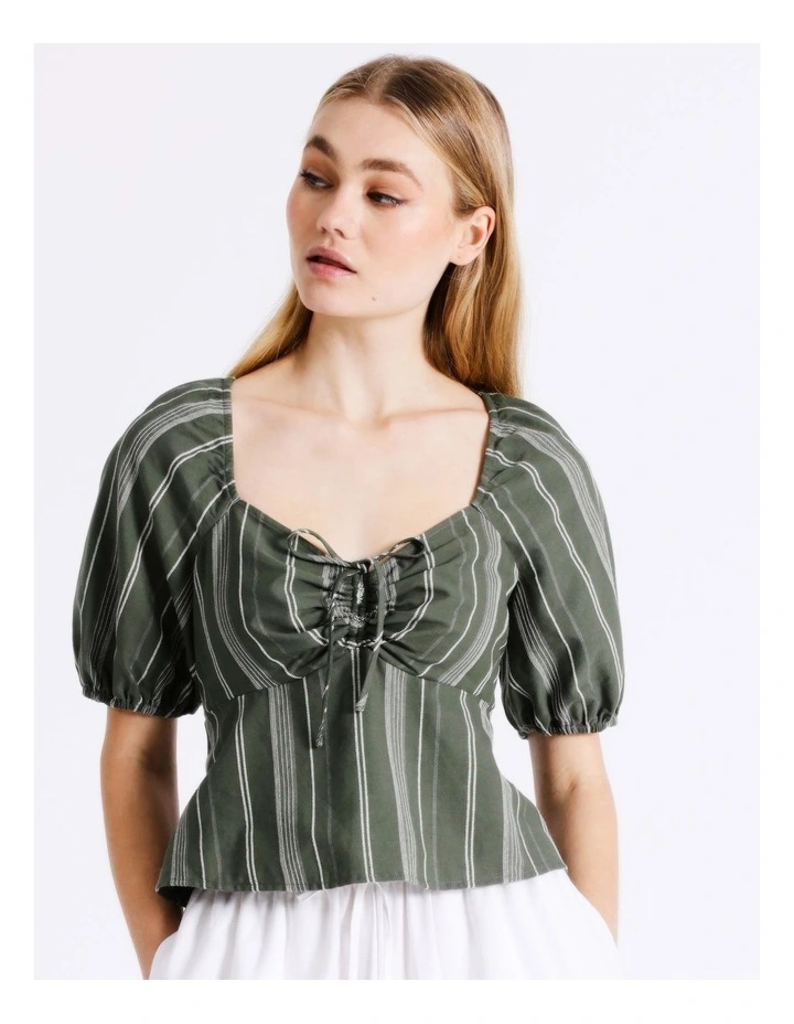 Organic Blend Short Sleeve Ruched Front Top in Green
