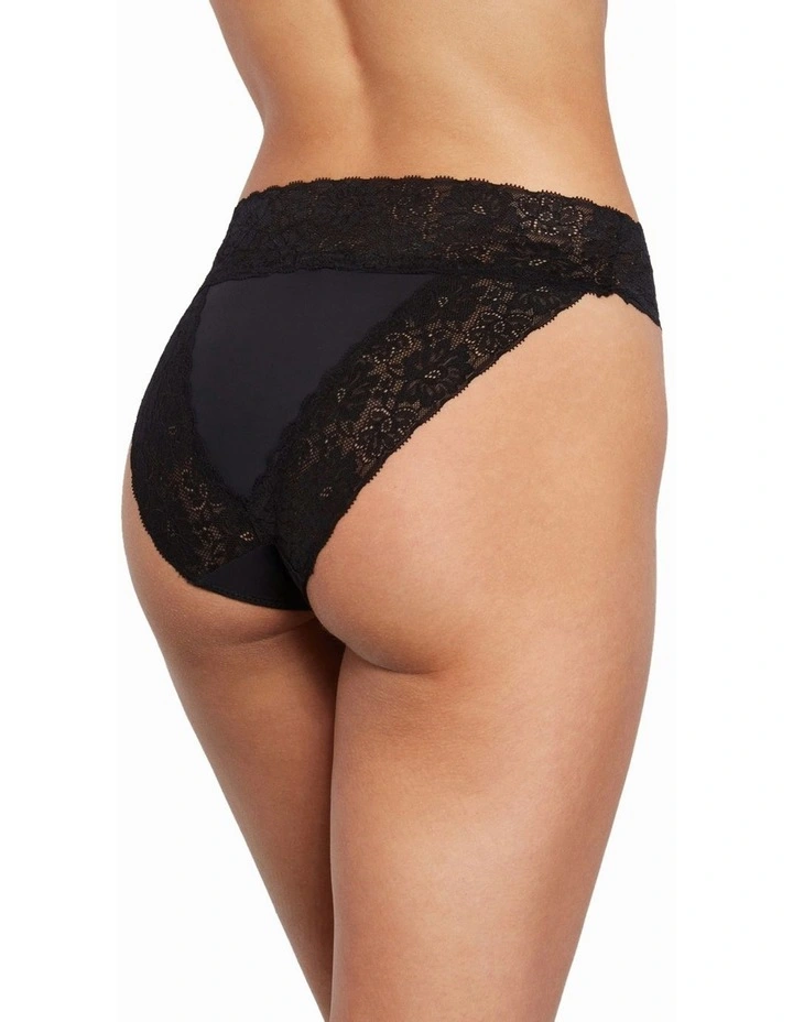 Lace Trim High Cut Brief in Black