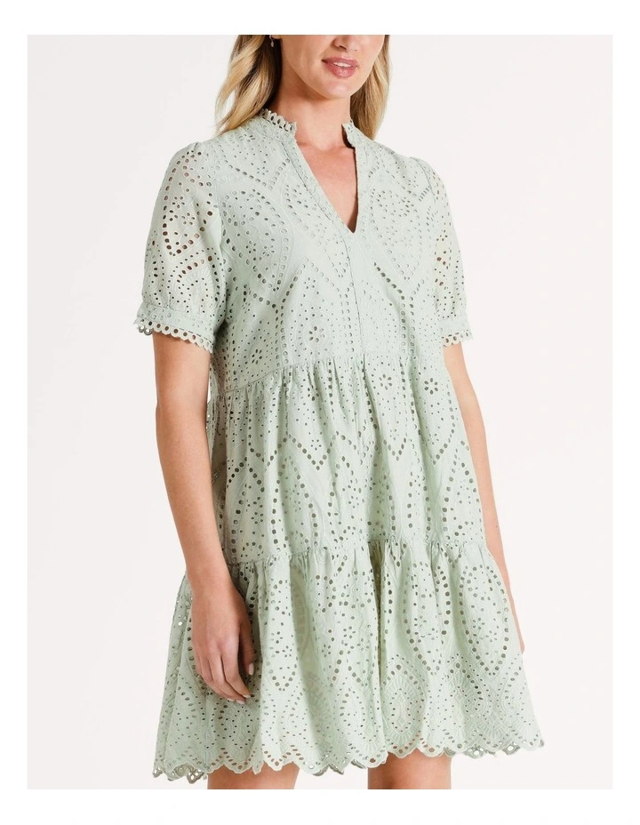 Holi Dress with Embroidery Organic Cotton in Desert Sage