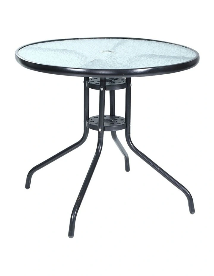 Outdoor Dining Table Bar Setting Steel Glass 70CM