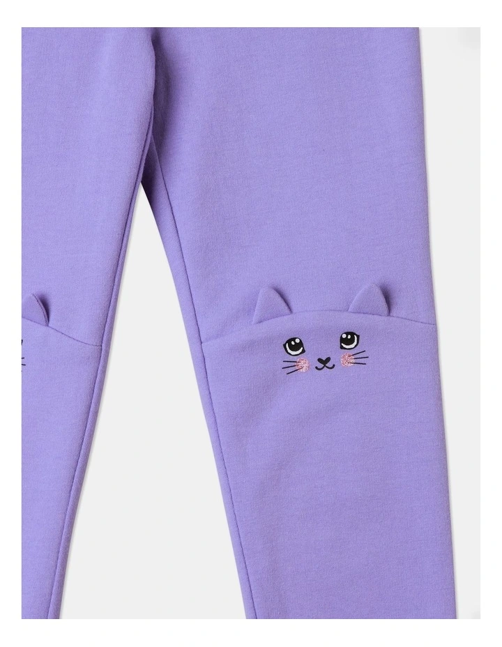 3D Kitten French Terry Legging in Purple