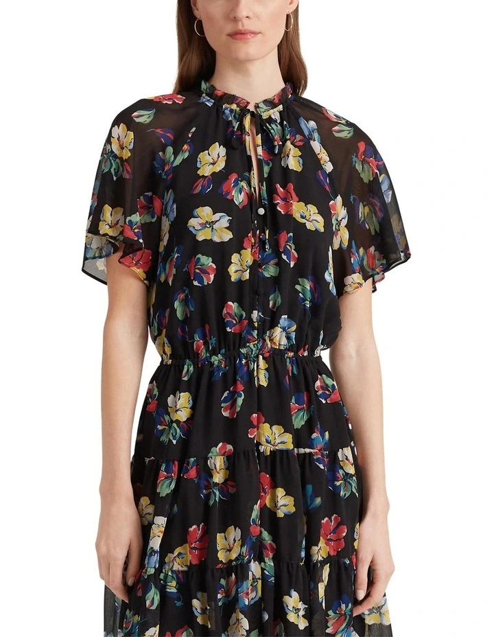 Floral Crinkle Georgette Dress in Black