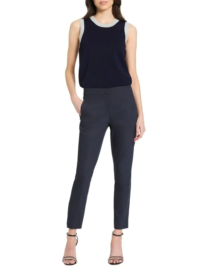 Kayla Sleeveless Knit Top in Navy/Silver