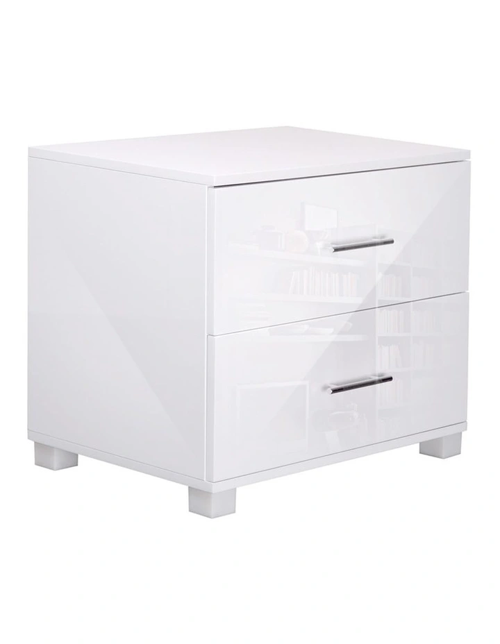 Bedside Table 2 Drawers High Gloss in White