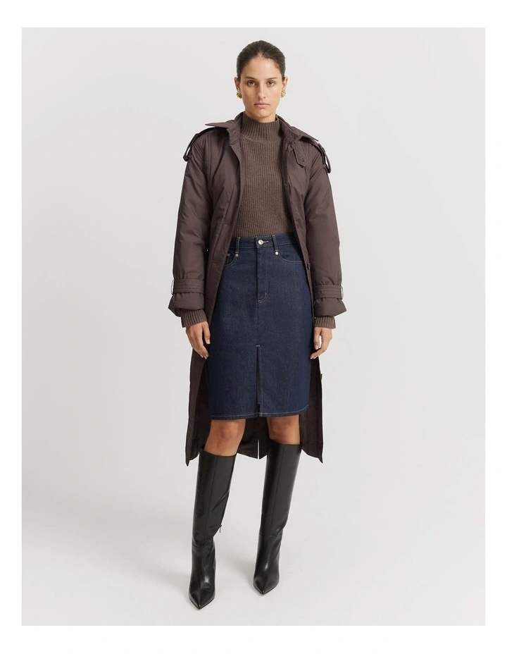 Split Front Denim Skirt in Indigo Rinse