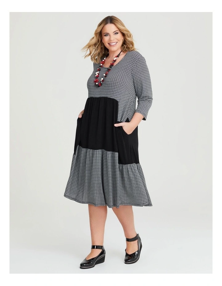 Mini Check Tier Dress in Black/White