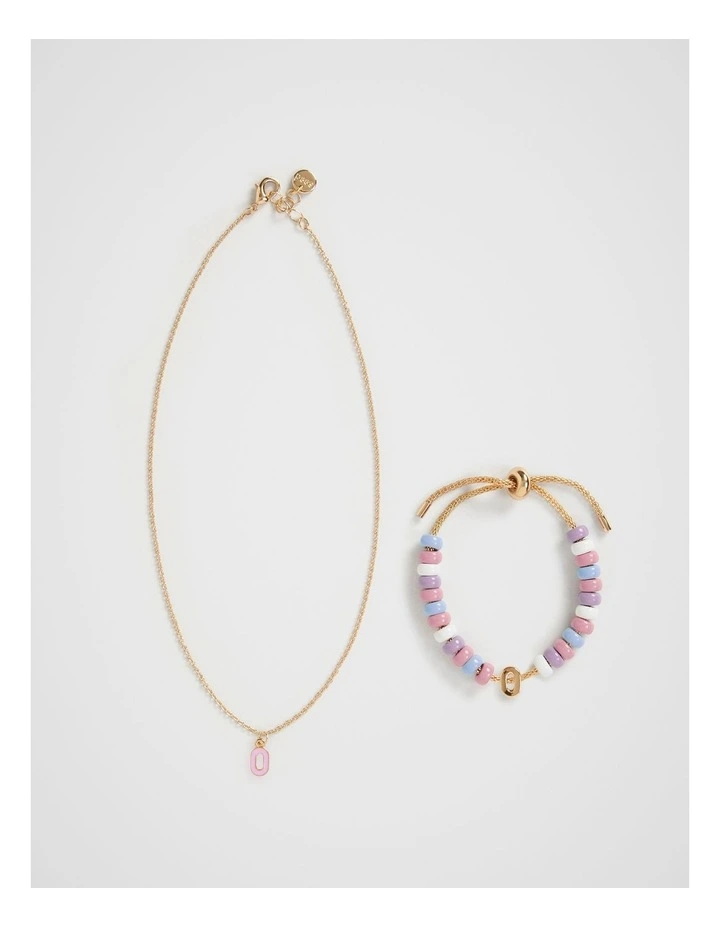 Initial Necklace and Bracelet Set in Multi