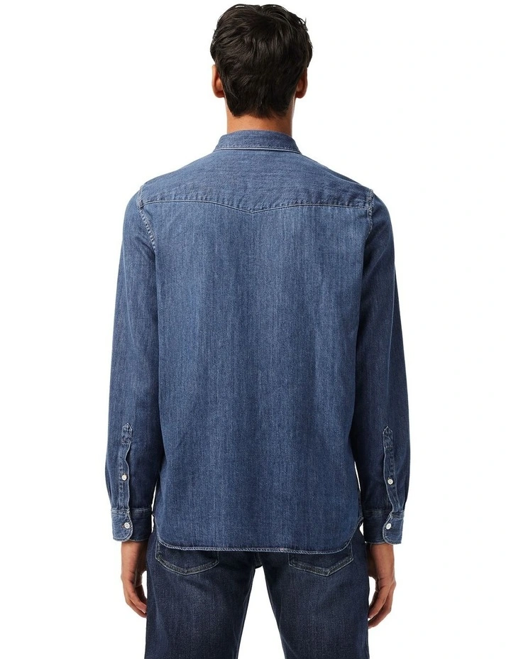 Long Sleeve Denim Shirt in Deep Medium