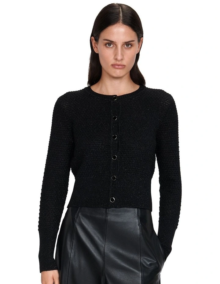 Diamond Textured Sparkle Cardigan in Black