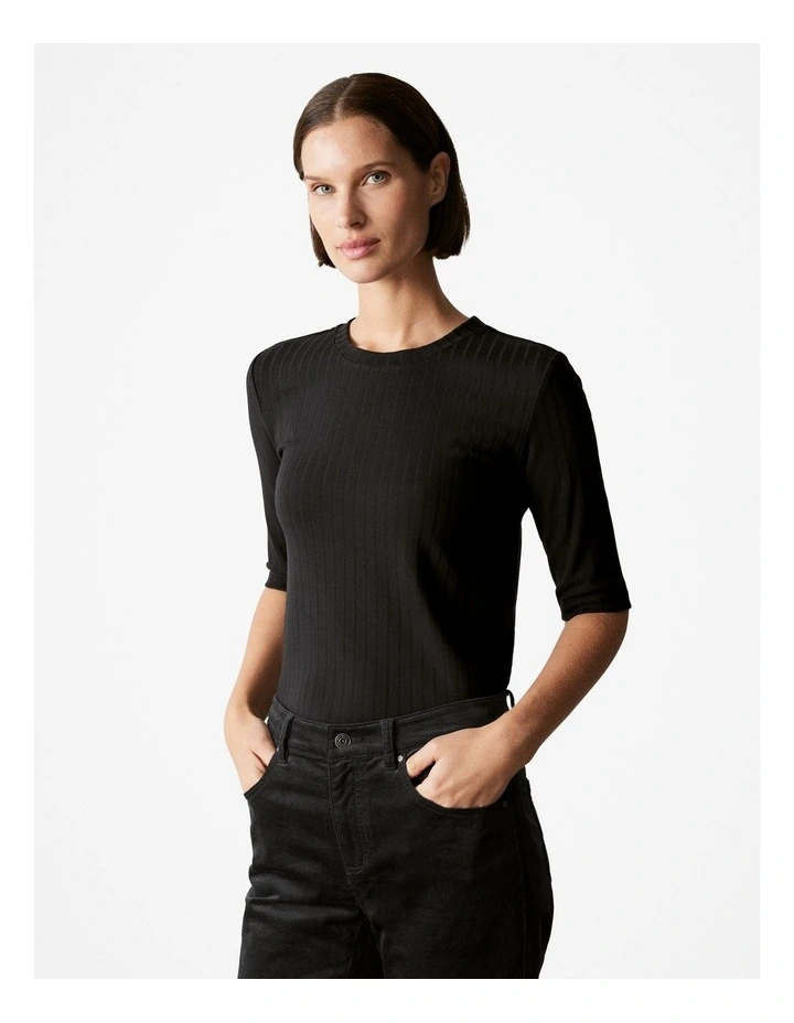 Viscose Rib Half Sleeved T-shirt in Black