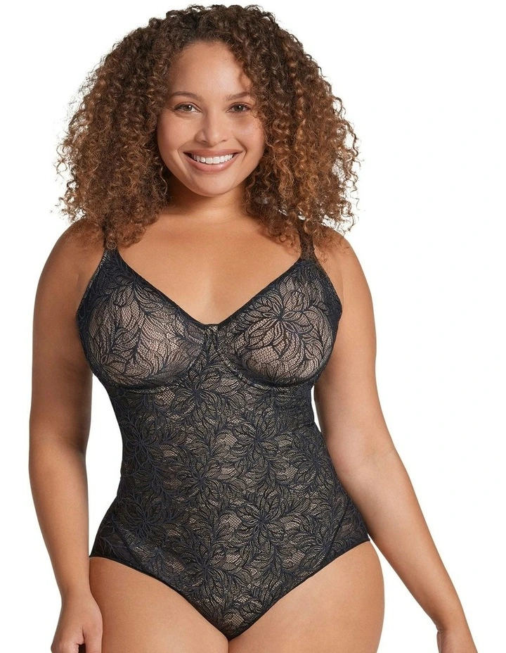 Medium Control Underwired Lace Shapewear Bodysuit in Black