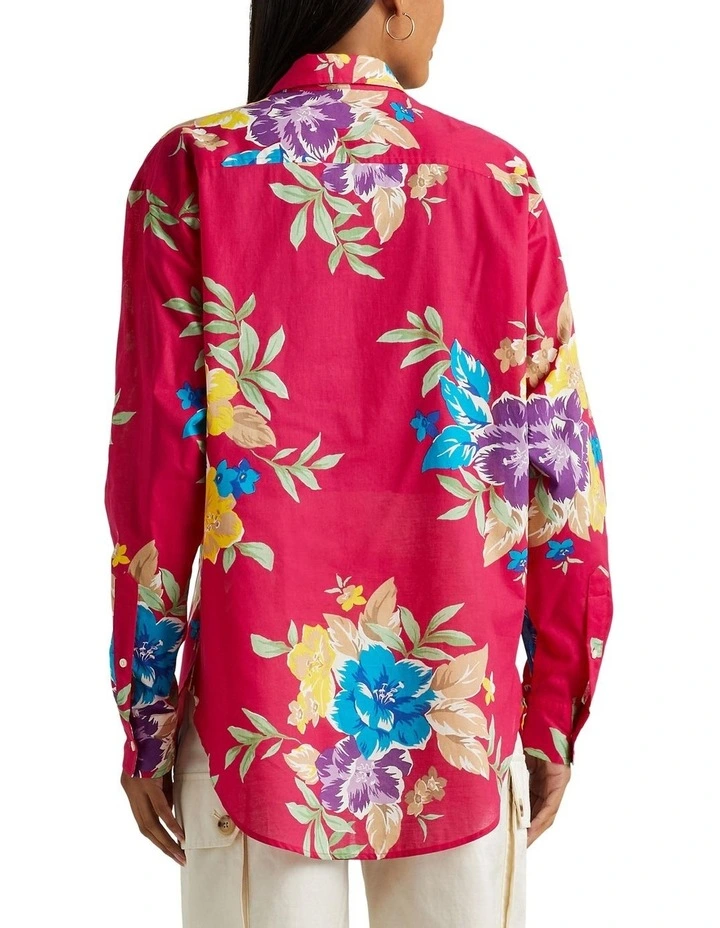 Floral Cotton Voile Shirt in Pink