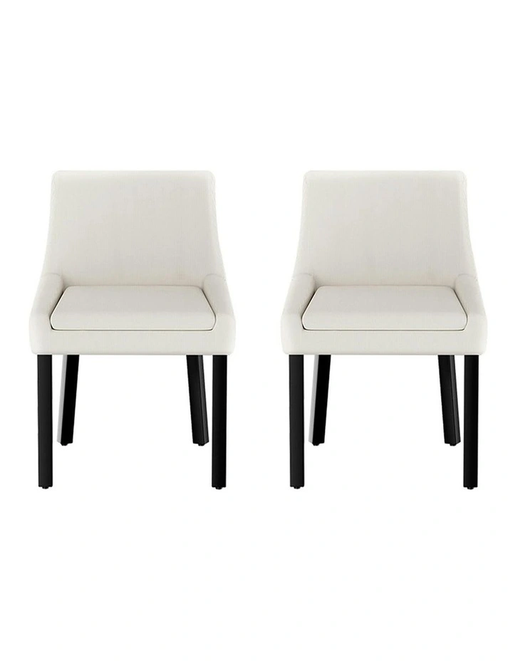 Dining Chairs Corduroy Wooden Set of 2 in Beige