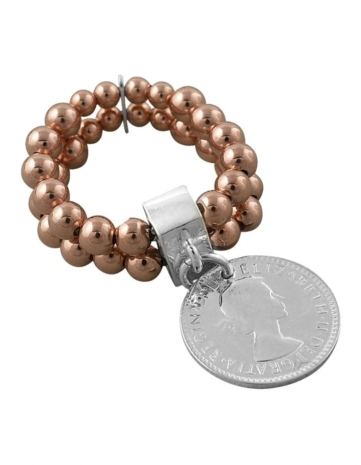 2-Strand Stretchy Silver Coin Rose Gold Ring